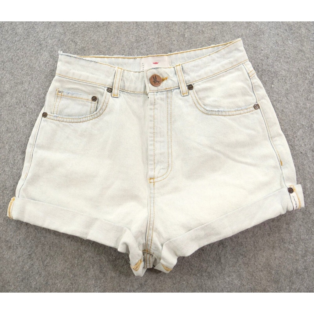 One Teaspoon Shorts Womens 26 Light Blue Denim Cutoff Roll Up Mid Rise Zip Fly